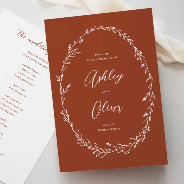 Rustic Terracotta Boho Wildflower Wreath Wedding Programm (Von Creator hochgeladen)