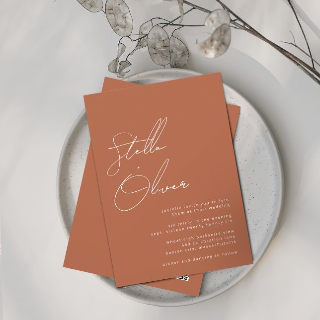 Rustic Terracotta Calligraphy QR Code Wedding Einladung (Rustic Terracotta Calligraphy QR Code Wedding Invitation)