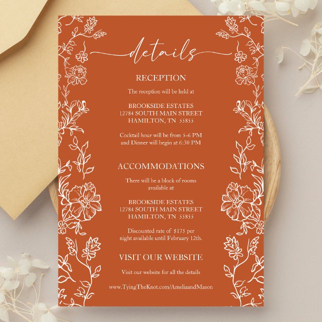 Rustic Terracotta Floral Details Enclosure Card RSVP Karte (Rustic Terracotta Floral Details Enclosure Card)