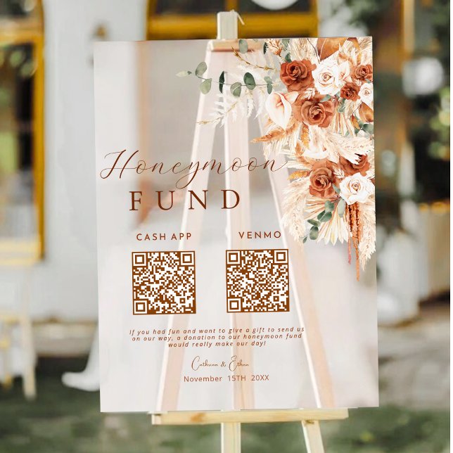 Rustic Terracotta Floral Honeymoon Fund QR Code Acrylschild (Von Creator hochgeladen)