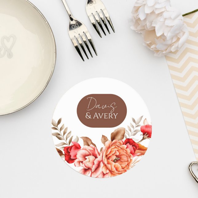 Rustic Terracotta Floral Wedding Coaster Runder Pappuntersetzer (Von Creator hochgeladen)