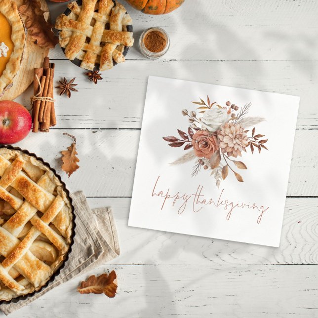 Rustic Terracotta Florals Happy Thanksgiving Serviette (Von Creator hochgeladen)