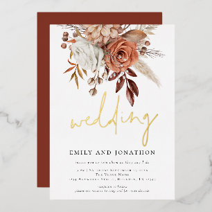 Rustic Terracotta Florals Informelle SkriptWedding Folieneinladung