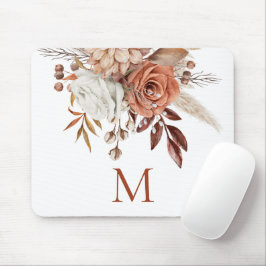 Rustic Terracotta Florals Monogram Initial Mousepad