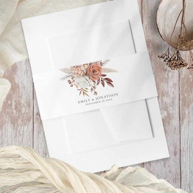 Rustic Terracotta Florals Name Datum Hochzeit Einladungsbanderole (Von Creator hochgeladen)