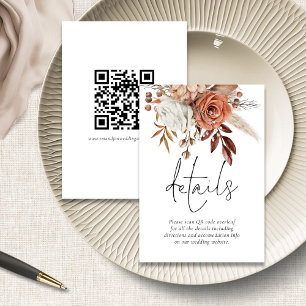 Rustic Terracotta Florals QR Code Hochzeitsdetails Begleitkarte