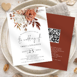 Rustic Terracotta Florals QR Code Wedding Einladung