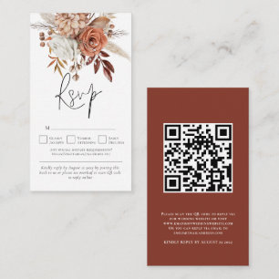 Rustic Terracotta Florals QR Code Wedding RSVP Begleitkarte