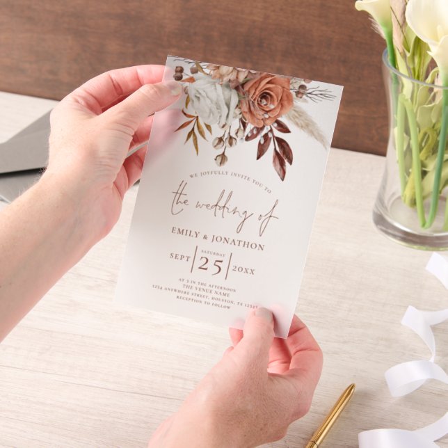 Rustic Terracotta Florals Script Brown Wedding (Handgehalten)