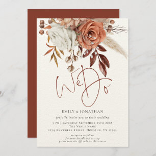 Rustic Terracotta Florals We Do QR Code Wedding Einladung