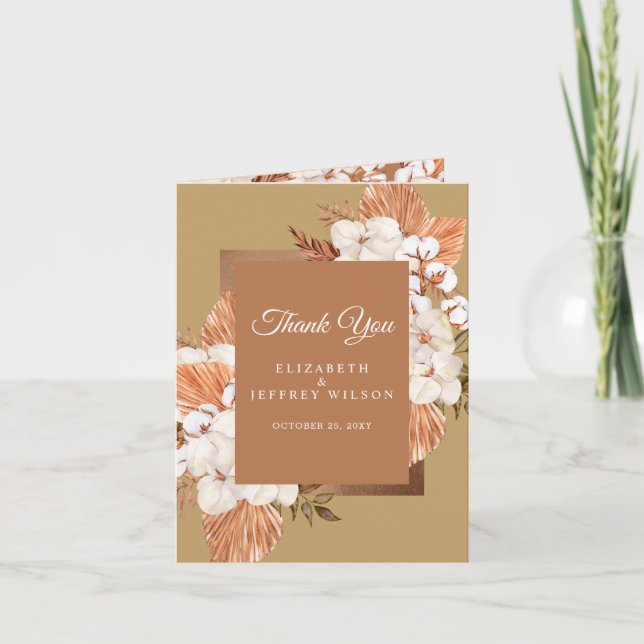 Rustic Terracotta Gold Boho Pampas Danke Karte (Vorderseite)