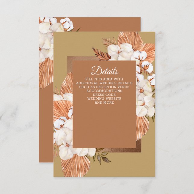 Rustic Terracotta Gold Boho Pampas Wedding Begleitkarte (Vorne/Hinten)