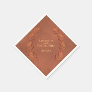 Rustic Terracotta Leaves Diagonal Design Wedding Serviette
