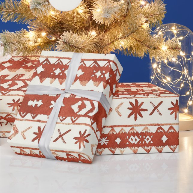 Rustic Terracotta Urlaubsmuster Weihnachten Geschenkpapier (Feiertage)