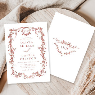 Rustic Terracotta Viktorianisch Boho Monogram Wedd Einladung