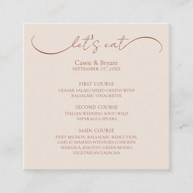Rustic Terracotta Wedding Menu Card Begleitkarte (Vorderseite)