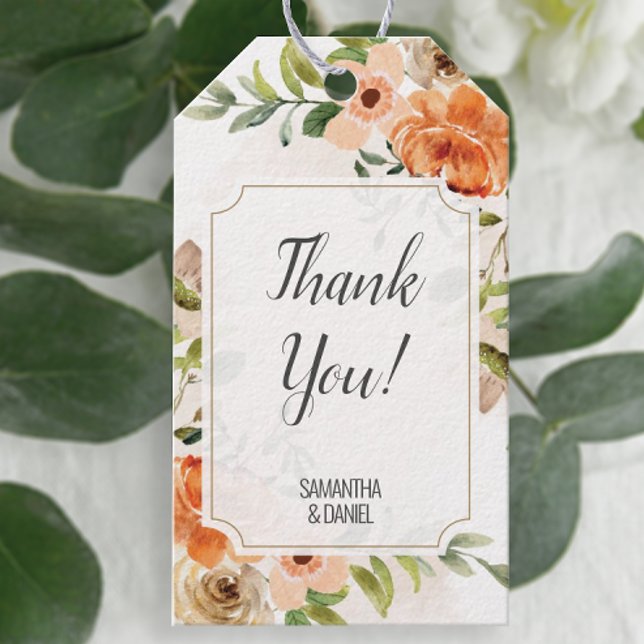 Rustic Terracotta Wedding Vielen Dank Geschenkanhänger (Easily personalize these pretty floral favor tags with just a few clicks.)