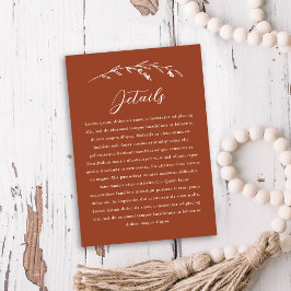 Rustic Terracotta Wildflower Wedding Details Card Begleitkarte