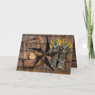 Rustic Texas Star Western Pistol Cowboy Boots Dankeskarte