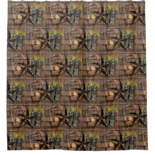 Rustic Texas Star Western Pistol Cowboy Boots Duschvorhang