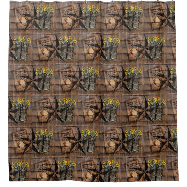 Rustic Texas Star Western Pistol Cowboy Boots Duschvorhang (Vorderseite)