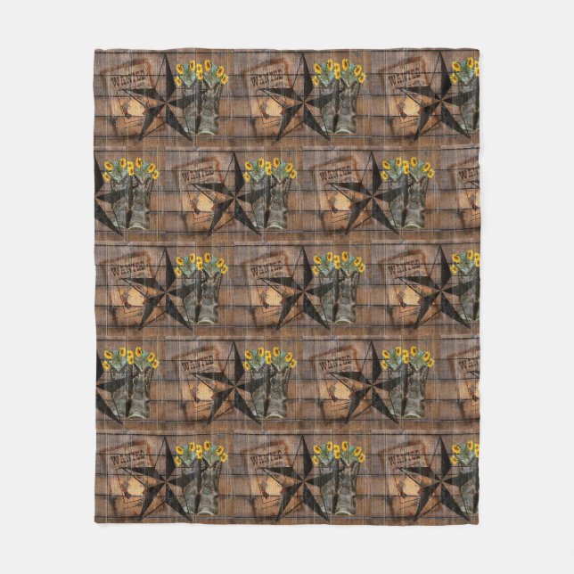 Rustic Texas Star Western Pistol Cowboy Boots Fleecedecke (Vorderseite)