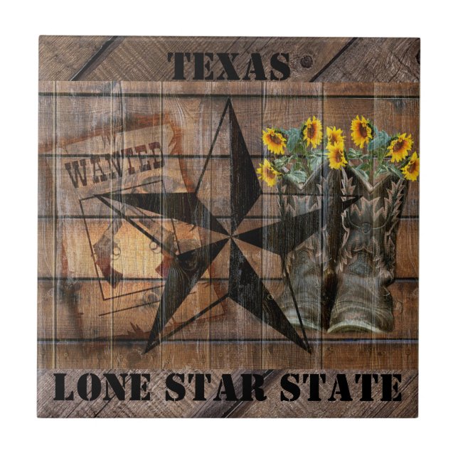 Rustic Texas Star Western Pistol Cowboy Boots Fliese (Vorderseite)