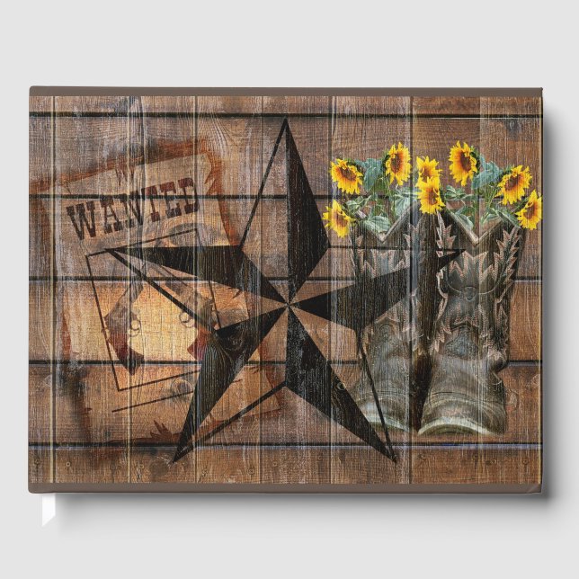 Rustic Texas Star Western Pistol Cowboy Boots Gästebuch (Vorderseite)