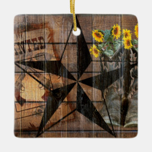 Rustic Texas Star Western Pistol Cowboy Boots Keramikornament