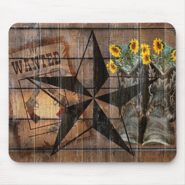 Rustic Texas Star Western Pistol Cowboy Boots Mousepad (Vorne)