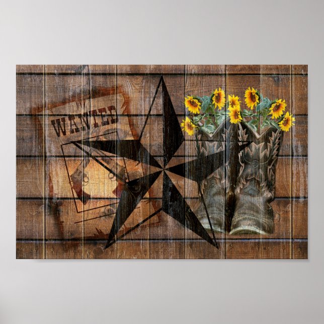 Rustic Texas Star Western Pistol Cowboy Boots Poster (Vorne)