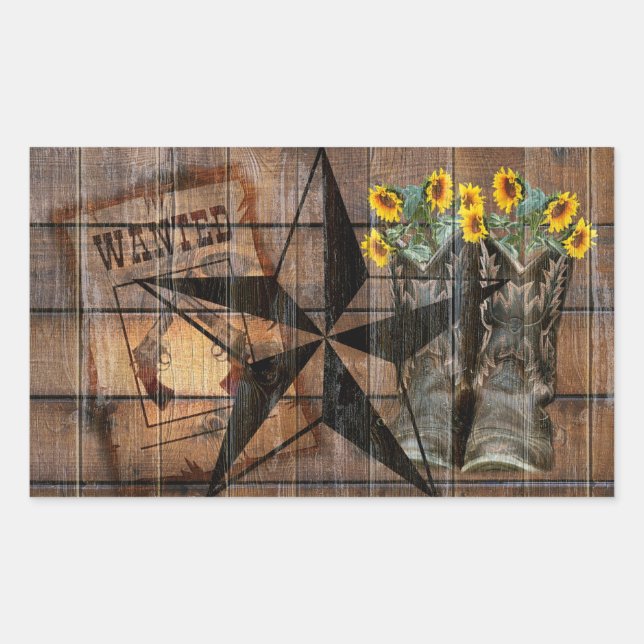 Rustic Texas Star Western Pistol Cowboy Boots Rechteckiger Aufkleber (Vorderseite)