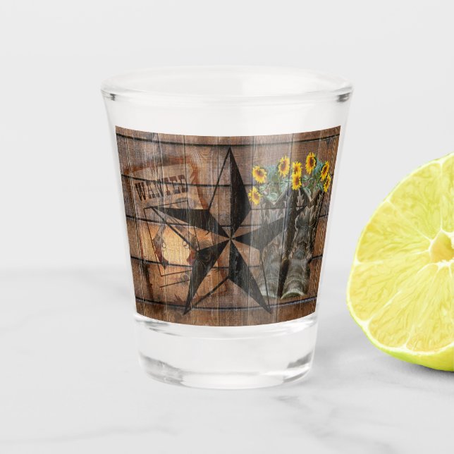 Rustic Texas Star Western Pistol Cowboy Boots Schnapsglas (Vorderseite)