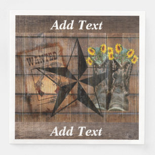 Rustic Texas Star Western Pistol Cowboy Boots Serviette