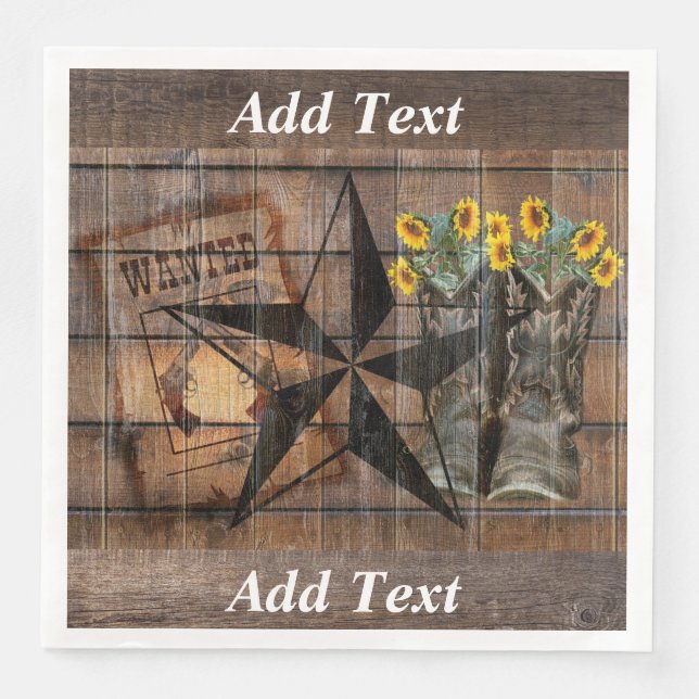 Rustic Texas Star Western Pistol Cowboy Boots Serviette (Vorderseite)