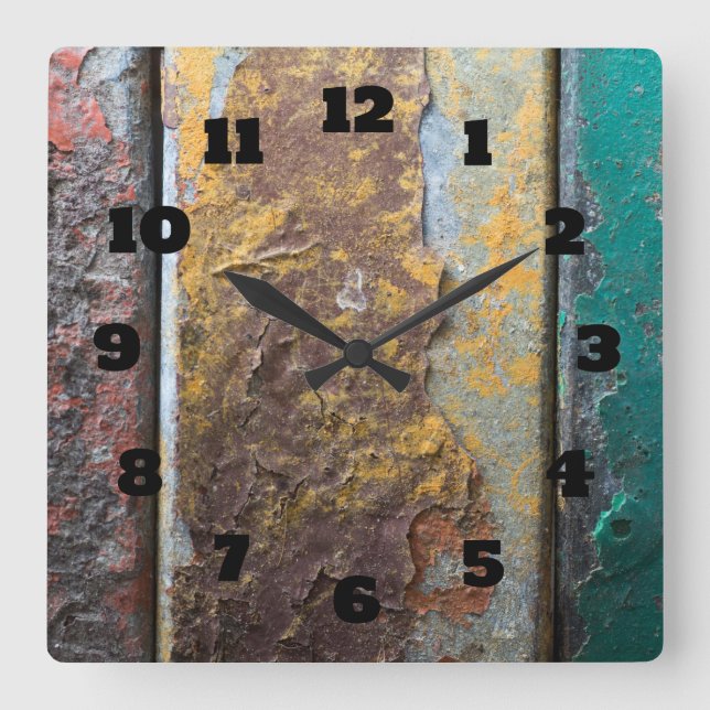 Rustic Texture With Flaking Paint On Rusty Metal Quadratische Wanduhr (Vorderseite)
