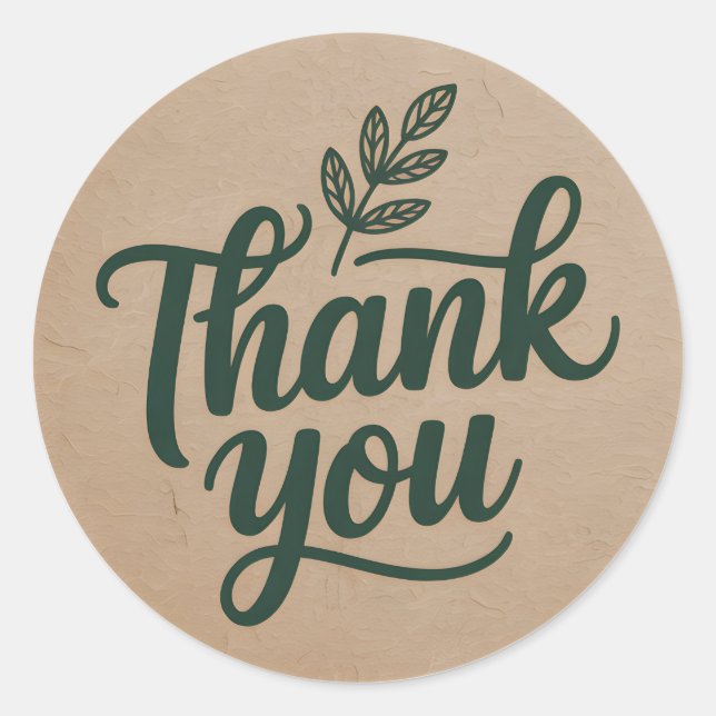 Rustic Thank You Sticker – Minimal Botanical Kraft (Vorderseite)