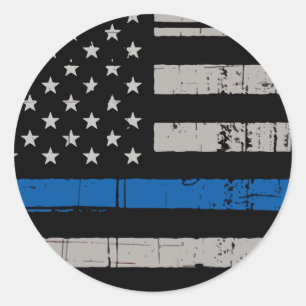 Rustic Thin Blue Line Police Officer Runder Aufkleber