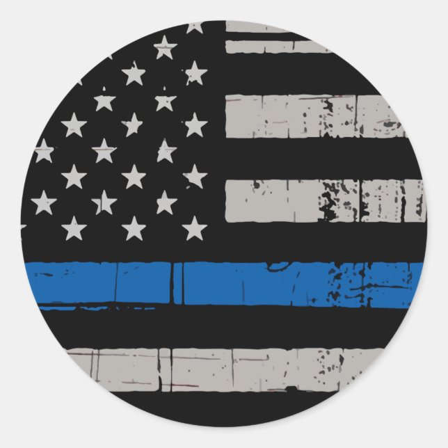Rustic Thin Blue Line Police Officer Runder Aufkleber (Vorderseite)