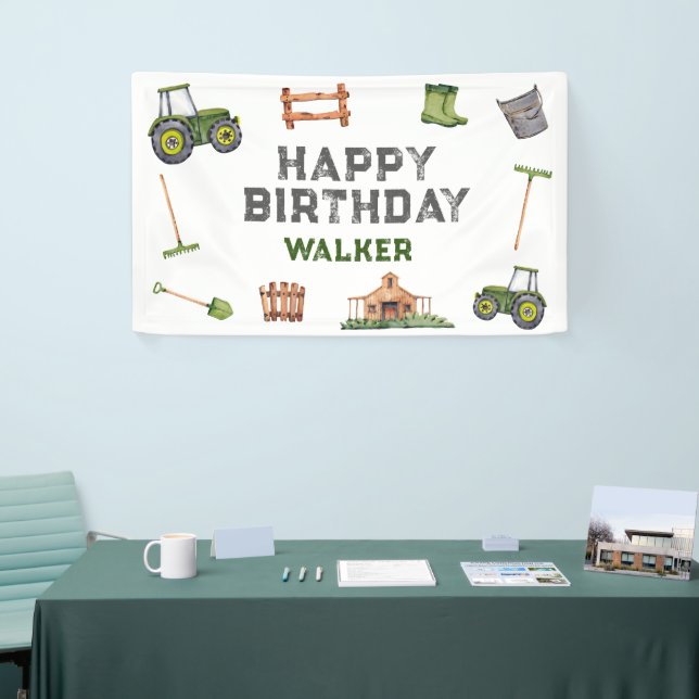 Rustic Tractor Farm Green Boy Happy Birthday  Banner (Messeveranstaltung)