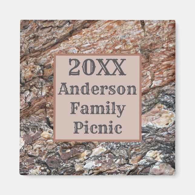 Rustic Tree Bark Family Picnic Annual Wiedersehen Magnet (Vorne)
