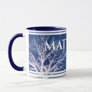 Rustic Tree Blue Personalisiert Name Tasse 
