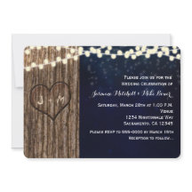 Rustic Tree Carved Heart Night Wedding Invitation