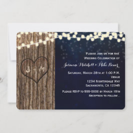 Rustic Tree Carved Heart Night Wedding Invitation Einladung