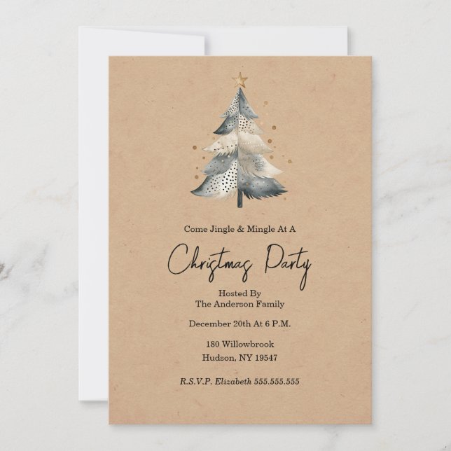Rustic Tree Jingle and Mingle Christmas Invitation Einladung (Vorderseite)