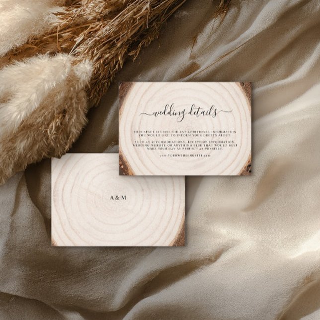 Rustic Tree Ring Wood Grain Wedding Details  Begleitkarte (Von Creator hochgeladen)