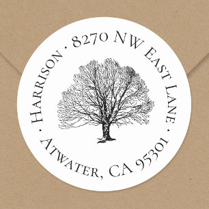 Rustic Tree Round-Return-Adressetikett Runder Aufkleber