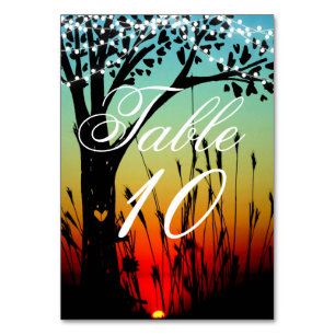 Rustic Tree Sunset Wedding Tischnummer Card