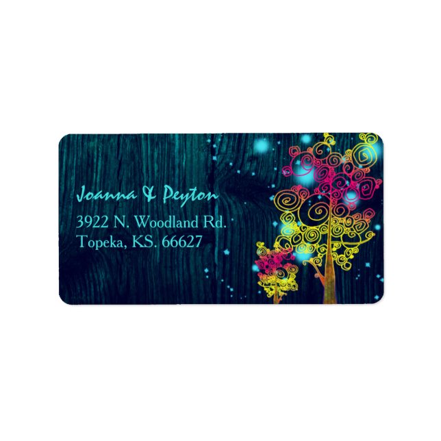 Rustic Trees Midnight Blue Wedding Address Adressaufkleber (Vorne)
