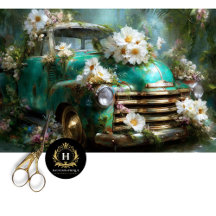 Rustic Turquoise Floral Truck Decoupage